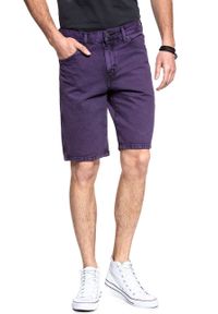 Wrangler - SPODENKI MĘSKIE WRANGLER DENIM SHORT PURPLE POP W14CRJ202 112126625. Materiał: denim. Wzór: jednolity