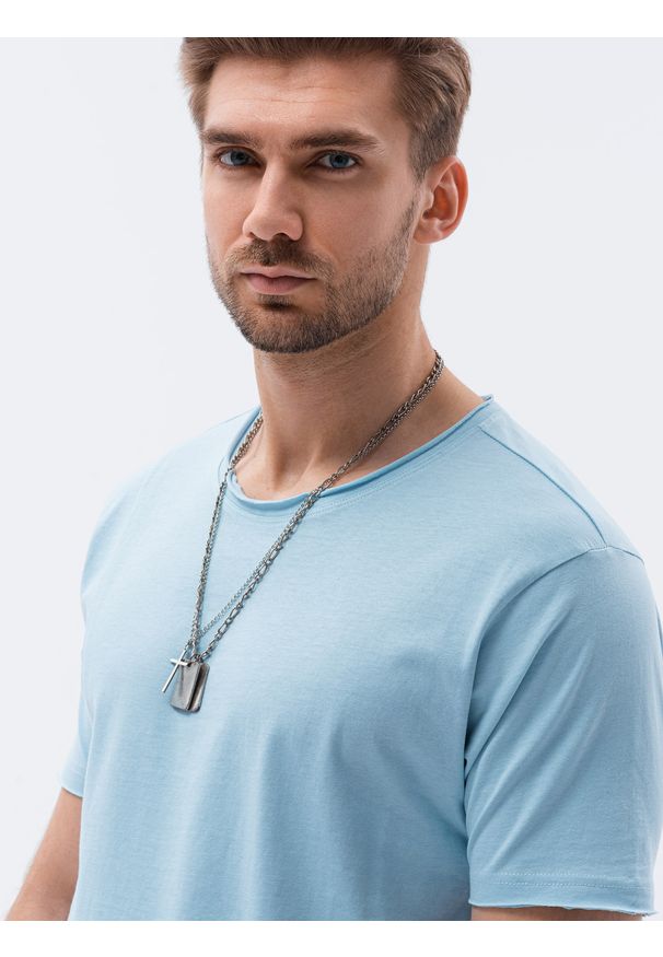 Ombre Clothing - T-shirt męski bawełniany S1378 - jasnoniebieski - XXL. Kolor: niebieski. Materiał: bawełna