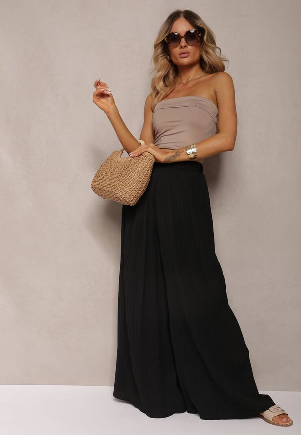 Renee - Czarne Szerokie Spodnie z Plisami High Waist Mirealli. Stan: podwyższony. Kolor: czarny