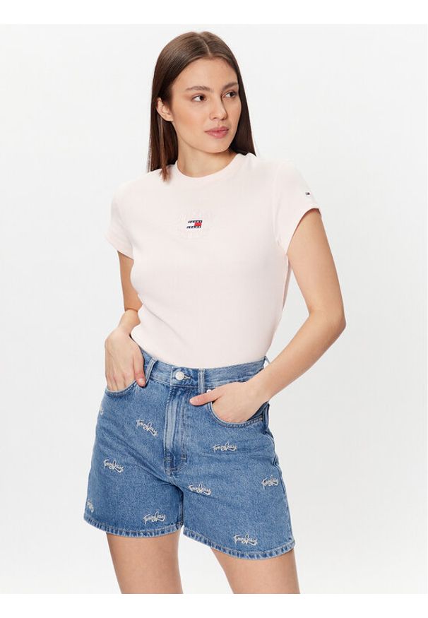 Tommy Jeans T-Shirt Baby Mirror DW0DW16289 Różowy Regular Fit. Kolor: różowy. Materiał: bawełna