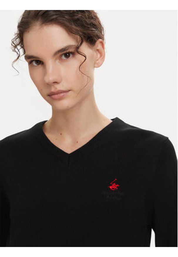 Beverly Hills Polo Club Sweter P-SS26W-M536563 Czarny Regular Fit. Typ kołnierza: polo. Kolor: czarny. Materiał: bawełna