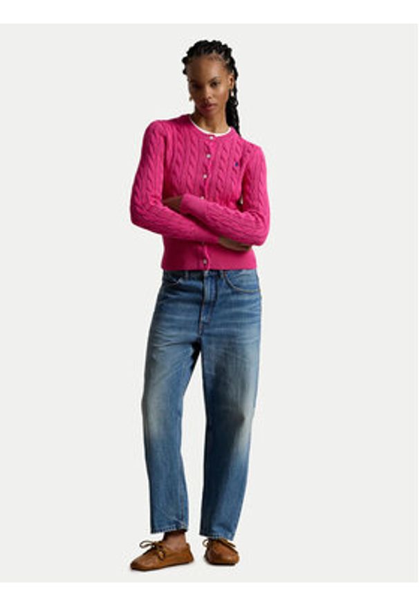 Polo Ralph Lauren Kardigan 211971868509 Różowy Slim Fit. Typ kołnierza: polo. Kolor: różowy. Materiał: bawełna