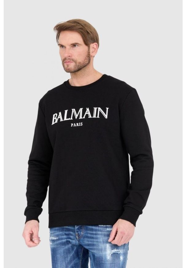 Balmain - BALMAIN Czarna bluza męska z dużym logo, Rozmiar L. Kolor: czarny