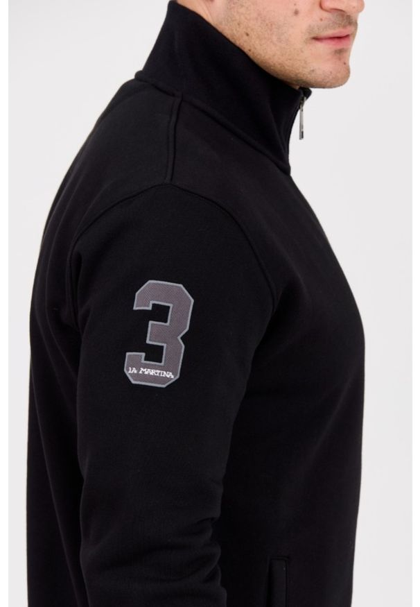 La Martina - LA MARTINA Czarna bluza męska ze stójką, Rozmiar 3XL. Typ kołnierza: kołnierzyk stójkowy. Kolor: czarny. Materiał: bawełna