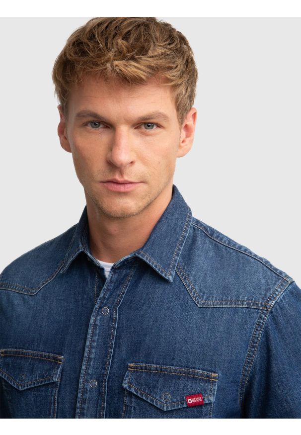 Big-Star - Koszula męska jeansowa granatowa Chuck 577. Kolor: niebieski. Materiał: jeans