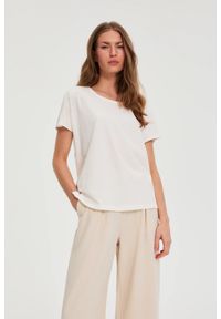 MOODO - Bluzka z ozdobną aplikacją biała. Kolor: biały. Materiał: elastan, bawełna. Wzór: aplikacja #1