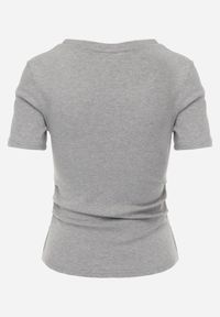 Born2be - Szary Prążkowany T-shirt Ozdobiony po Bokach Marszczeniem Nedisa. Okazja: na co dzień. Kolor: szary. Materiał: prążkowany. Wzór: aplikacja. Styl: casual #6