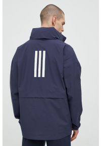 Adidas - adidas kurtka przeciwdeszczowa męska kolor granatowy przejściowa. Okazja: na co dzień. Typ kołnierza: kaptur. Kolor: niebieski. Materiał: materiał. Styl: casual #2