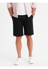 Ombre Clothing - Klasyczne męskie szorty chino z podwiniętą nogawką - czarne V9 OM-SRCS-0197 - XXL. Kolor: czarny. Materiał: bawełna, elastan. Sezon: lato. Styl: klasyczny #5