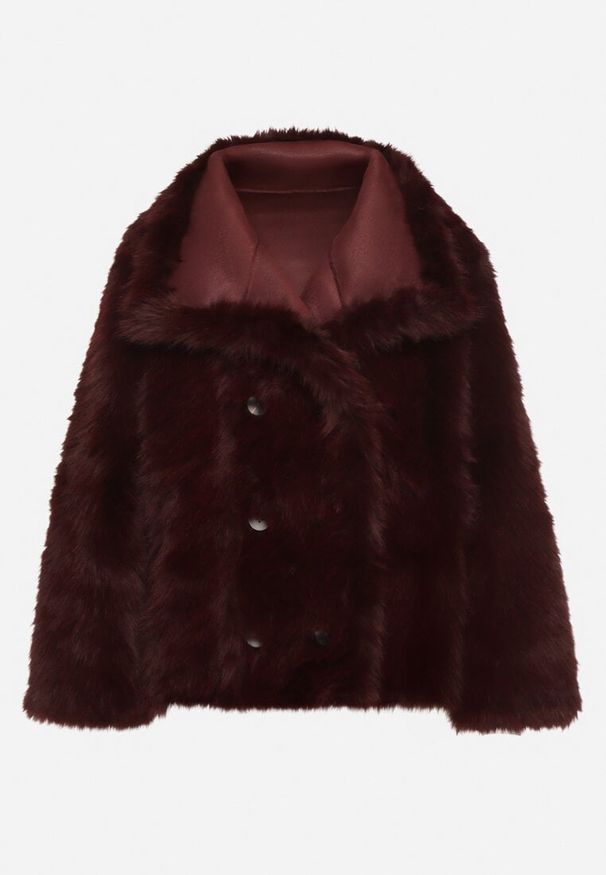 Born2be - Bordowa Kurtka Dwustronna w Stylu Biker z Futerkiem Aflita. Okazja: na spacer, na co dzień. Kolor: czerwony. Materiał: futro. Długość: krótkie. Styl: casual, elegancki