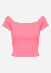 Born2be - Różowa Bluzka z Dekoltem Typu Łódka Siletta. Okazja: na co dzień. Kolor: różowy. Materiał: jeans. Styl: klasyczny, elegancki, casual #7