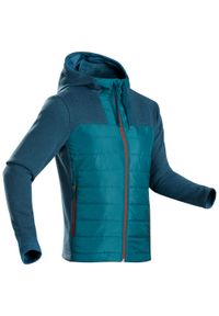 quechua - Bluza NH100 Hybride męski. Kolor: wielokolorowy, turkusowy, niebieski. Materiał: dzianina, poliester, materiał, tkanina, włókno, polar #1