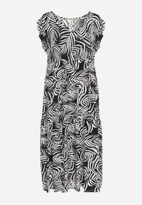 Born2be - Czarna Bawełniana Sukienka w Liście o Rozkloszowanym Kroju Divariel. Kolor: czarny. Materiał: bawełna. Długość rękawa: krótki rękaw. Typ sukienki: rozkloszowane #6