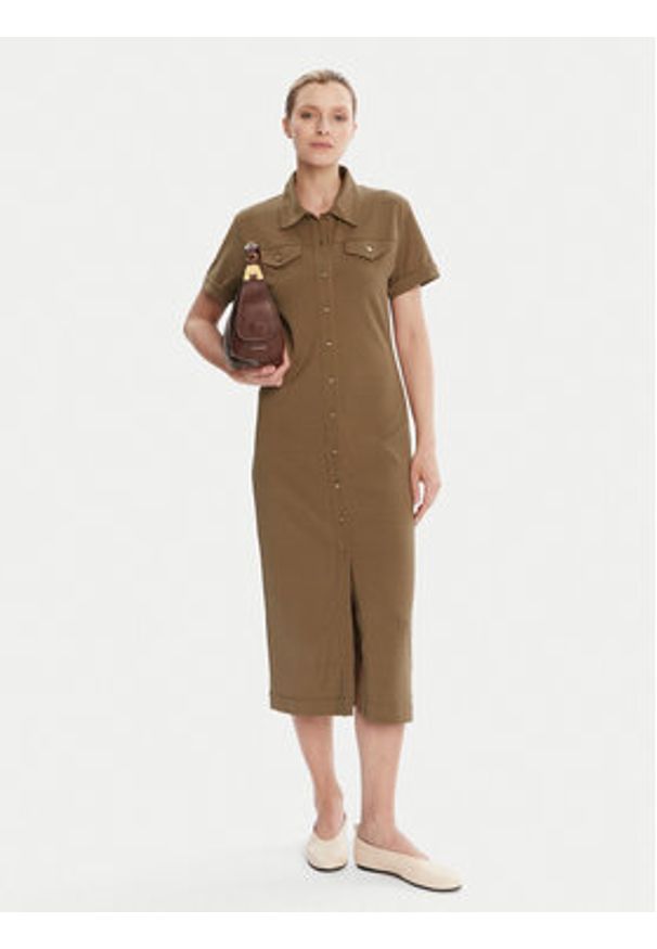 TOMMY HILFIGER - Tommy Hilfiger Sukienka koszulowa Gold Button WW0WW44617 Brązowy Regular Fit. Kolor: brązowy. Materiał: bawełna. Typ sukienki: koszulowe