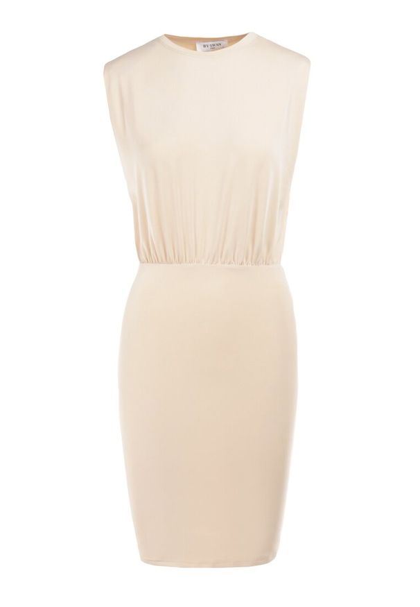 Born2be - Jasnobeżowa Sukienka Allemand. Kolor: beżowy. Materiał: dzianina. Długość rękawa: bez rękawów. Wzór: aplikacja, gładki. Styl: klasyczny. Długość: midi