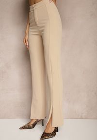 Renee - Beżowe Spodnie z Wiskozą High Waist w Eleganckim Stylu Tatariela. Okazja: na spotkanie biznesowe, na co dzień. Stan: podwyższony. Kolor: beżowy. Materiał: wiskoza. Styl: elegancki