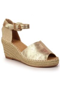 Sandały damskie espadryle na koturnie złote eVento 0153. Kolor: złoty. Materiał: skóra ekologiczna. Obcas: na koturnie #1