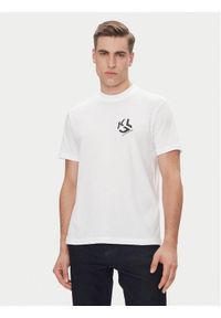Karl Lagerfeld - KARL LAGERFELD T-Shirt A2M17072 Biały Regular Fit. Typ kołnierza: dekolt w karo. Kolor: biały. Materiał: bawełna, syntetyk