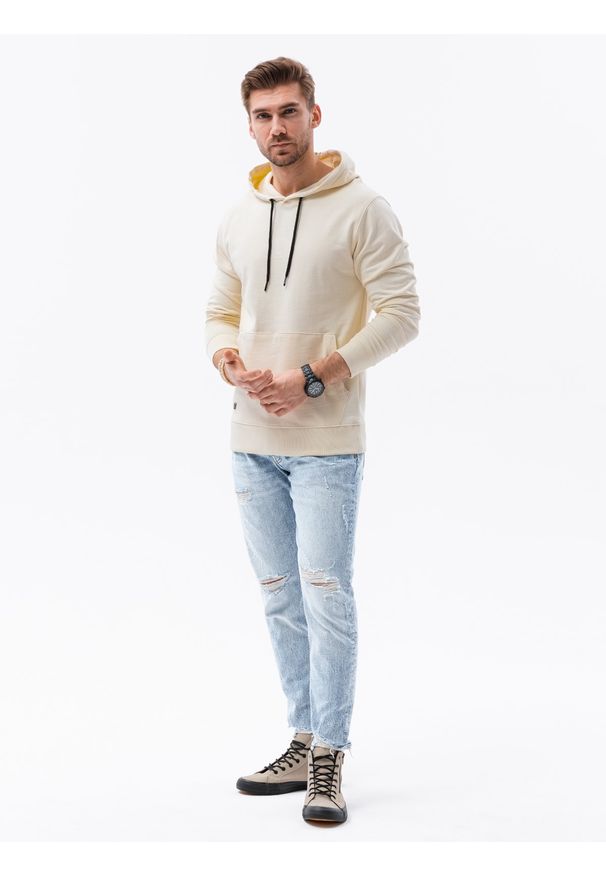 Ombre Clothing - Bluza męska z kapturem B1154 - kremowa - XXL. Okazja: na co dzień. Typ kołnierza: kaptur. Kolor: kremowy. Materiał: bawełna, poliester. Styl: klasyczny, casual