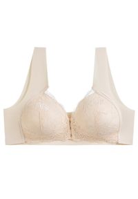 Intica - Biustonosz push-up z koronką zapinany z przodu Lima. Kolor: beżowy. Materiał: koronka. Rodzaj stanika: push-up. Wzór: koronka