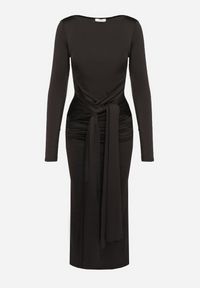 Born2be - Czarna Sukienka Koktajlowa Ozdobiona Wiązaniem i Wycięciem Vamizola. Okazja: na co dzień. Kolor: czarny. Wzór: aplikacja. Typ sukienki: proste. Styl: wizytowy #6
