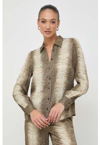 TwinSet - Twinset koszula damska kolor zielony regular z kołnierzykiem klasycznym. Typ kołnierza: kołnierzyk klasyczny. Kolor: zielony. Materiał: tkanina, satyna, materiał. Wzór: ze splotem. Styl: klasyczny #1