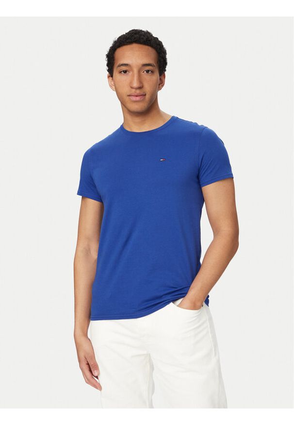 Tommy Jeans T-Shirt DM0DM04411 Niebieski Slim Fit. Kolor: niebieski. Materiał: bawełna