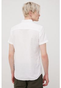 Jack & Jones koszula z domieszką lnu męska kolor biały slim z kołnierzykiem button-down. Typ kołnierza: button down. Kolor: biały. Materiał: len. Długość rękawa: krótki rękaw. Długość: krótkie