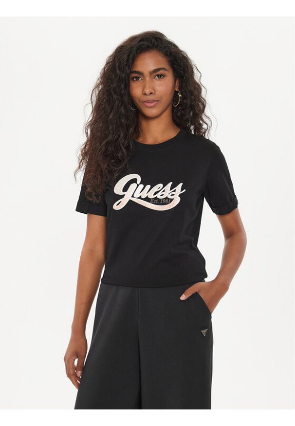 Guess T-Shirt W4YI09 JA914 Czarny Regular Fit. Kolor: czarny. Materiał: bawełna