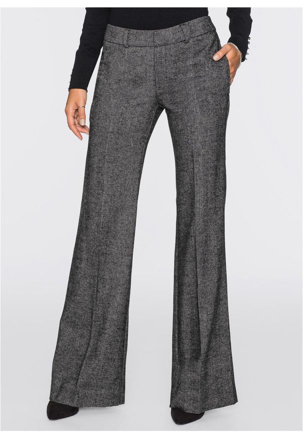 bonprix - Spodnie z szerokimi nogawkami. Kolekcja: petite. Kolor: szary. Materiał: wełna, materiał. Styl: elegancki
