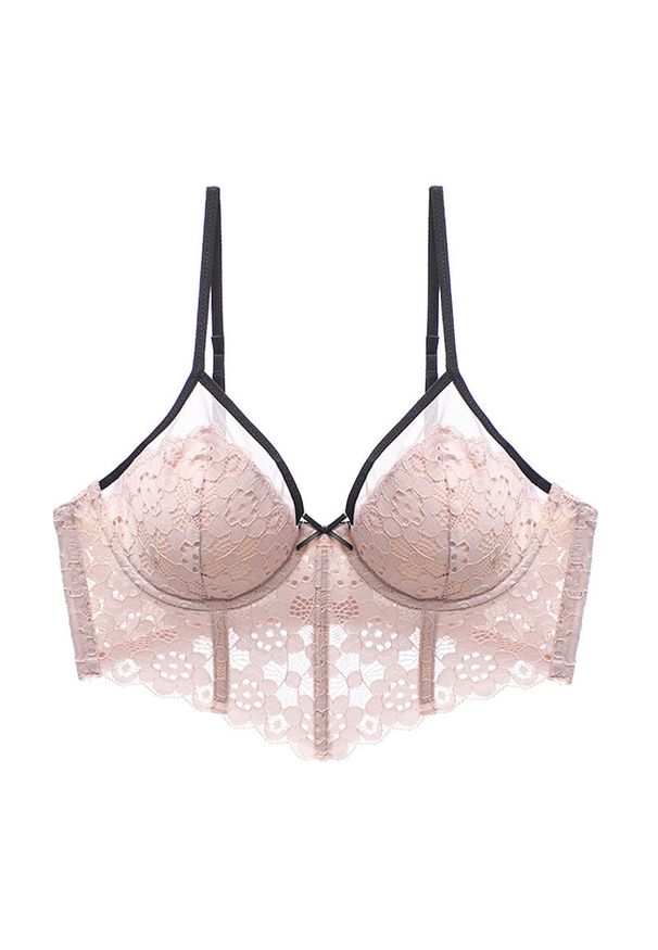 Intica - Braletka push-up z koronki elegancka biustonosz na co dzień Eliza. Kolor: różowy. Materiał: koronka. Rodzaj stanika: push-up. Wzór: koronka
