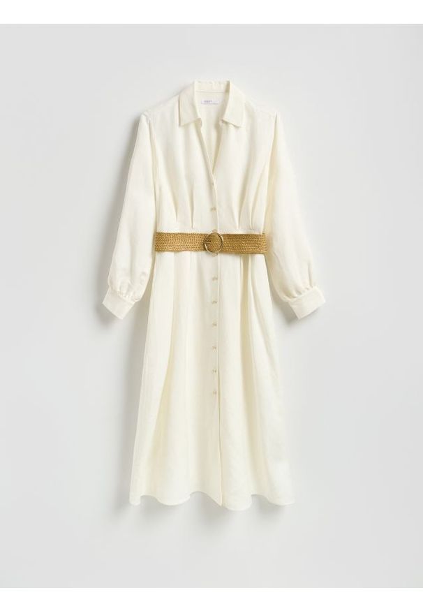 Reserved - Sukienka z lnem - biały. Kolor: biały. Materiał: len