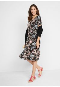 bonprix - Trapezowa sukienka w długości do kolan, z dżerseju. Kolor: czarny. Materiał: jersey. Typ sukienki: trapezowe. Długość: midi #1