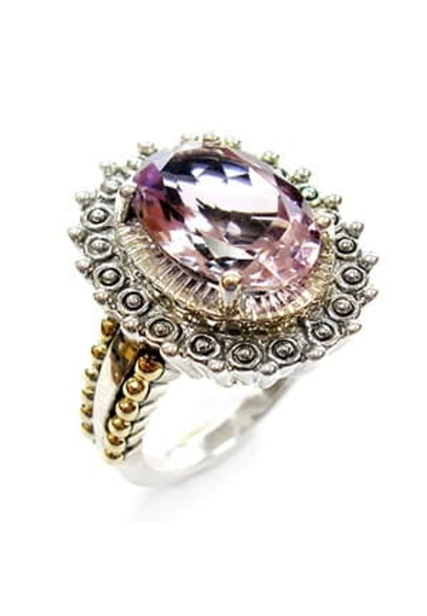 Braccatta - PRIMADONNA Srebrny pierścionek wielki różowy ametyst koktajlowy 6,6 ct. Materiał: srebrne. Kolor: różowy, wielokolorowy, srebrny. Wzór: koronka. Kamień szlachetny: ametyst