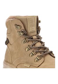 Big-Star - Beżowe Botki Big Star Modne Buty Damskie. Okazja: na spacer. Kolor: beżowy. Materiał: skóra ekologiczna, materiał. Szerokość cholewki: normalna. Sezon: wiosna, jesień. Obcas: na obcasie. Wysokość obcasa: niski #6