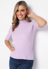 Born2be - Fioletowy Sweter Golf w Szerokie Prążki z Krótkimi Rękawami Alexzandre. Typ kołnierza: golf. Kolor: fioletowy. Długość rękawa: krótki rękaw. Długość: krótkie. Wzór: prążki. Sezon: wiosna, jesień, zima #5