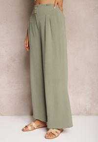 Renee - Ciemnozielone Spodnie w Stylu Alladynek High Waist Wykończone Gumką w Pasie Riselma. Okazja: na co dzień. Stan: podwyższony. Kolor: zielony. Styl: sportowy, casual #4