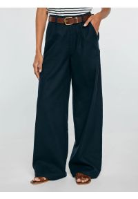 Big-Star - Spodnie damskie wide z domieszką lnu granatowe Malusi 403. Stan: podwyższony. Kolor: niebieski. Materiał: len. Sezon: lato. Styl: elegancki #1