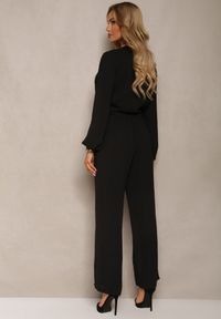 Renee - Czarny Komplet Bluzka ze Ściąganym Dekoltem Spodnie z Szerokimi Nogawkami i Rozcięciami Briantia. Kolor: czarny. Materiał: materiał #4