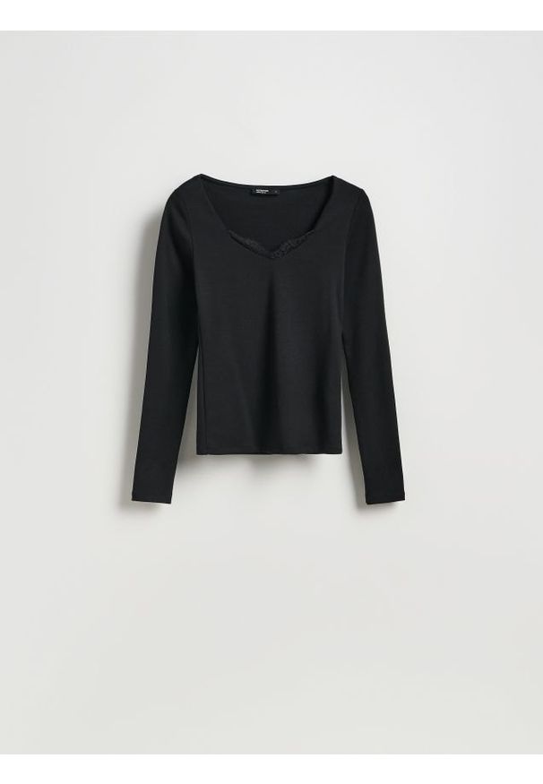 Reserved - Bluzka z koronką - czarny. Kolor: czarny. Materiał: koronka. Wzór: koronka