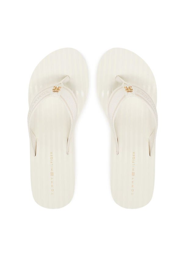 TOMMY HILFIGER - Tommy Hilfiger Japonki Th Stripes Wedge Beach Sandal FW0FW08521 Biały. Kolor: biały. Materiał: materiał