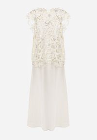 Renee - Jasnobeżowa Bawełniano-Wiskozowa Sukienka Slip Dress z Ozdobną Narzutką Sagossia. Okazja: na co dzień. Kolor: beżowy. Materiał: wiskoza, bawełna. Długość rękawa: na ramiączkach. Wzór: aplikacja. Styl: casual #3