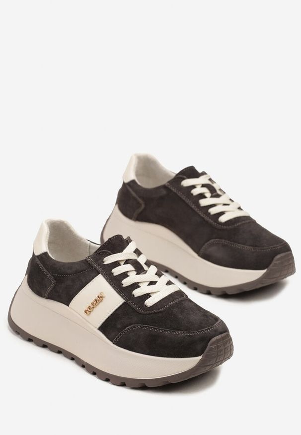 Renee - Brązowe Sneakersy z Naturalnego Zamszu ze Skórzaną Wkładką Latisella. Okazja: na co dzień, na spacer. Kolor: brązowy. Materiał: zamsz, skóra. Sport: turystyka piesza
