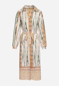 Born2be - Beżowa Sukienka Koszulowa z Mozaikowym Wzorem i Wiązanym Paskiem Lilimea. Kolor: beżowy. Materiał: tkanina. Typ sukienki: koszulowe #4