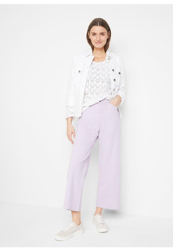 bonprix - Sweter oversize. Kolor: biały. Materiał: len. Wzór: ażurowy