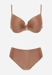 Born2be - Brązowe Bikini Majtki Figi i Biustonosz z Paskami i Perłową Aplikacją Cahresha. Kolor: brązowy. Wzór: aplikacja #4
