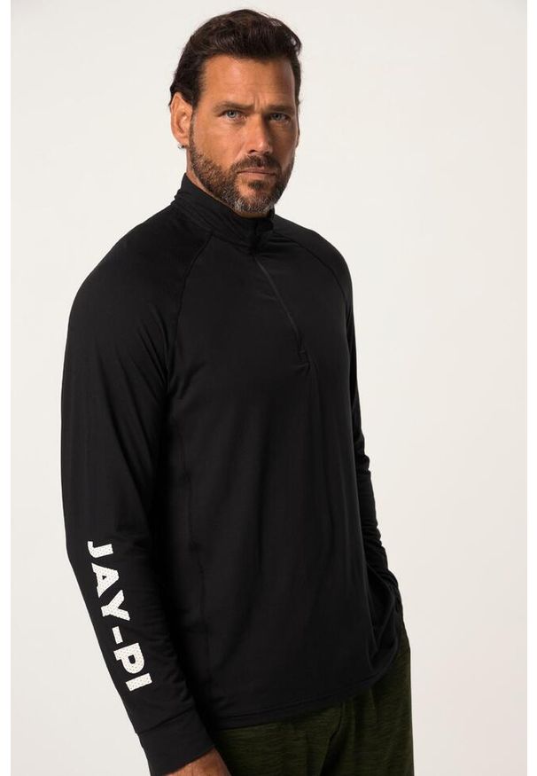 JAY-PI - Męska Koszulka funkcyjna z długim rękawem FLEXNAMIC® fitness QuickDry. Typ kołnierza: kołnierzyk stójkowy. Kolekcja: plus size. Kolor: czarny. Materiał: elastan, poliester, materiał. Długość rękawa: długi rękaw. Długość: długie. Sport: fitness