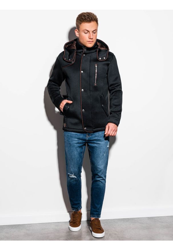 Czarny płaszcz Ombre Clothing z kapturem