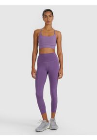 4f - 4F Legginsy treningowe 7/8 z wysokim stanem damskie - fioletowe M. Stan: podwyższony. Kolor: różowy. Materiał: włókno, elastan, dzianina, materiał, poliester. Wzór: gładki, ze splotem. Sport: fitness