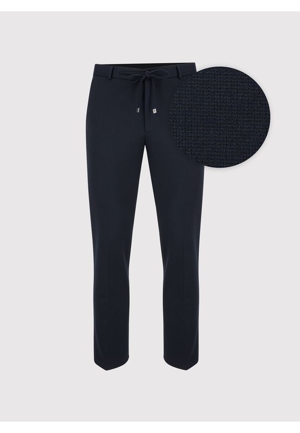 Pako Lorente - PAKO LORENTE – Granatowe spodnie garniturowe. Kolor: niebieski. Materiał: poliester, elastan, wiskoza. Wzór: gładki. Styl: elegancki